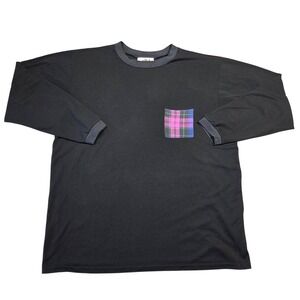 Metropolitan Long Sleeve T Shirt Mens XL Black Plaid‎ Pocket USA Made Retro Punk